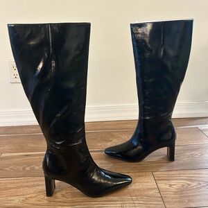 Sam Edelman Sylvia 2 Wide Calf Boots Black Crinkle Leather Size 7.5 New In Box